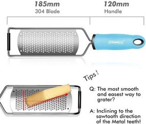 img 3 attached to 🍋 Raniaco Large-Blue Stainless Steel Lemon Zester & Citrus Grater - Flat Kitchen Graters Ideal for Cheese, Lemon, Garlic, Chocolate - Includes Soft Protective Cover, Rubber Base, and Long Handheld Design