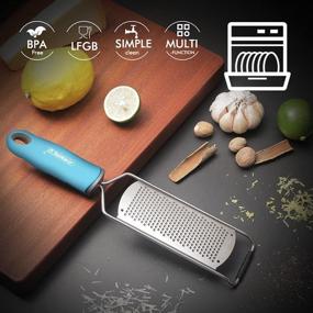 img 1 attached to 🍋 Raniaco Large-Blue Stainless Steel Lemon Zester & Citrus Grater - Flat Kitchen Graters Ideal for Cheese, Lemon, Garlic, Chocolate - Includes Soft Protective Cover, Rubber Base, and Long Handheld Design