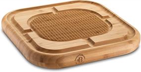 img 4 attached to 🎋 Bambusi Bamboo Butcher Block Cutting Board - Carving Turkey Chopping Block - Reversible Wood Serving Tray 13 x 13 x 1.5 Inch with Juice Groove, Spikes for Stabilizing Meat During Carving