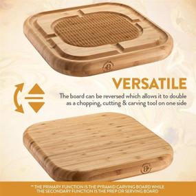 img 2 attached to 🎋 Bambusi Bamboo Butcher Block Cutting Board - Carving Turkey Chopping Block - Reversible Wood Serving Tray 13 x 13 x 1.5 Inch with Juice Groove, Spikes for Stabilizing Meat During Carving