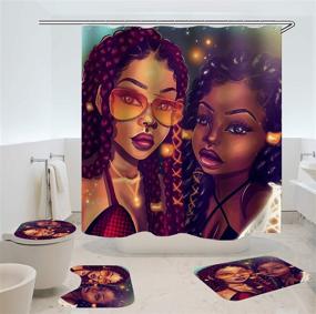 img 4 attached to 🚿 SARA NELL Afro Black Twins African American Women Bathroom Set: Black Girl Magic Shower Curtains, Toilet Pad Cover, Bath Mat & Shower Curtain Set