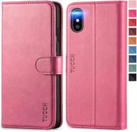 tucch iphone xs max wallet case with rfid blocking, card holder, pu leather wireless charging stand - hot pink logo