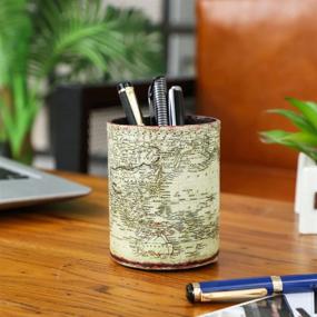 img 2 attached to LINKWELL Vintage World Map PU Leather 🌍 Pencil Pen Holder: Organize Your Desk in Style (PH31)