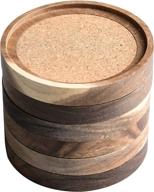 🌳 rustic acacia wood coasters for drinks, 4.13 inch, set of 6 - absorbent and insulation cork stackable cup holders - designed by s1egan logo