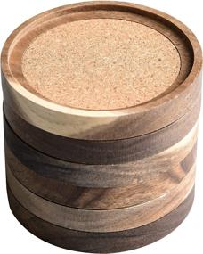 img 4 attached to 🌳 Rustic Acacia Wood Coasters for Drinks, 4.13 Inch, Set of 6 - Absorbent and Insulation Cork Stackable Cup Holders - Designed by S1EGAN