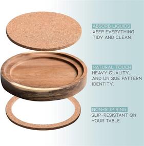 img 2 attached to 🌳 Rustic Acacia Wood Coasters for Drinks, 4.13 Inch, Set of 6 - Absorbent and Insulation Cork Stackable Cup Holders - Designed by S1EGAN