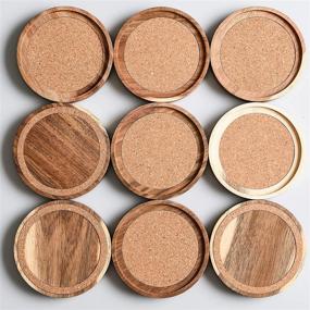 img 1 attached to 🌳 Rustic Acacia Wood Coasters for Drinks, 4.13 Inch, Set of 6 - Absorbent and Insulation Cork Stackable Cup Holders - Designed by S1EGAN