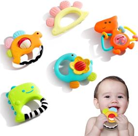 img 4 attached to 🦕 Optimized iPlay, iLearn Baby Rattle Set: Soothing Teether, Infant Dinosaur Rattle Toys, Hand Grab and Spin Shaker, Teething Sensory Toy, Newborn Shower Gifts for 3 6 9 12 Month Toddlers Boys Girls