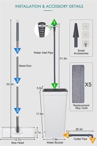 img 1 attached to Flat Mop and Bucket System, ORIGINEER Flat Mop and Bucket Set with Water In/Out Function, No Water Replacement Required, Hands-Free Squeeze Mop for Floor Cleaning, Includes 5 Washable Microfiber Mop Pads