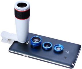 img 1 attached to 📸 Apexel 4 in 1 Camera Lens 12x White Telephoto Lens/ Blue Fisheye/ Wide Angle + Macro Lens with Universal Clip | Compatible with iPhone, iPad, Samsung Galaxy, Sony, LG, Motorola, HTC