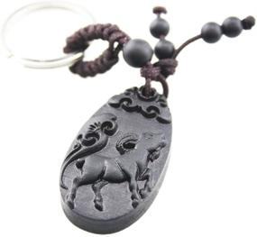 img 4 attached to 🐏 FOY-MALL Chinese Zodiac Sheep Ebony Wood Carved Unisex Key Chain M1111