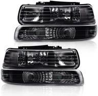 cnnell headlights compatible with chevy silverado 99-02/ compatible with chevrolet suburban 00-06 (clear lens black housing clear reflector) 2001 2002 2004 2005 2006 headlights left right logo