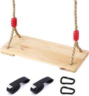 🎪 happy pie play & adventure children wood hanging swings seat with straps kit - wooden tree swing set for kids - indoor and outdoor use - red knot логотип