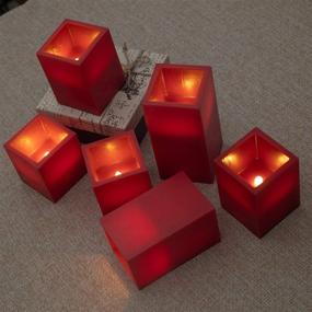 img 1 attached to 🕯️ Set of 3 RED Flameless Candles - Battery Operated, 6 Square Ivory Wax, Amber Yellow Flame, Auto-Off Timer, Remote Control, Large Fake Battery Powered Candles (Red-Cube-Set 6)