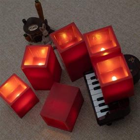 img 2 attached to 🕯️ Set of 3 RED Flameless Candles - Battery Operated, 6 Square Ivory Wax, Amber Yellow Flame, Auto-Off Timer, Remote Control, Large Fake Battery Powered Candles (Red-Cube-Set 6)