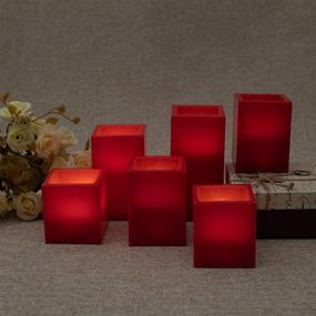 img 3 attached to 🕯️ Set of 3 RED Flameless Candles - Battery Operated, 6 Square Ivory Wax, Amber Yellow Flame, Auto-Off Timer, Remote Control, Large Fake Battery Powered Candles (Red-Cube-Set 6)