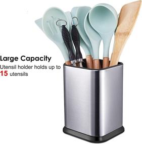 img 3 attached to Stainless Steel Countertop Kitchen Utensil Holder - Large Organizer for Spatulas, Spoons, 🔪 and More! Modern Rectangular Design with Weighted Base for Convenient Storage on Kitchen Counter