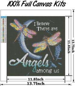 img 3 attached to 5D Diamond Painting Kit for Adults - Diamond Art Paint by Numbers: Two Dragonflies - Paint with Diamonds Gem Painting Kit - I Believe There are Angels Among Us - 13.7×13.7 Inch