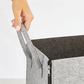 img 2 attached to 📦 mDesign Soft Felt Cube Bin Box with Zipper - Attached Handles - Closet, Bedroom, Furniture Shelving Units Storage - Textured Print - Charcoal Gray and Light Gray