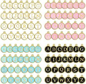 img 4 attached to 💎 104 Pieces Mixed Enamel Metal Letter Beads & Charms Double Sided Initial Pendant A-Z Alphabet Charm for Necklace Bracelet Jewelry Making - Black, White, Pink, Blue