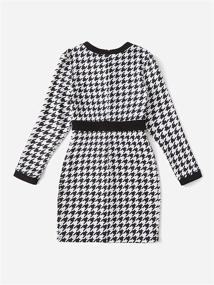 img 3 attached to 👗 WDIRARA Girl's Houndstooth Bodycon Dress: Stylish Round Neck, Button Front, & Long Sleeves