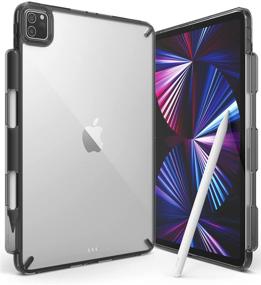 img 4 attached to 📱 Ringke Fusion Transparent Hard Back Cover Shockproof TPU Bumper for iPad Pro 11 Inch 2021/2020/2018 Model - Smoke Black with Overchange Protection & Pen/Pencil Holder