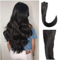 💇 thick double weft brazilian human hair extensions - new version, 140g, 8pcs/set, remy hair, silk straight, soft & natural black, full head clip in (18" #1b) logo