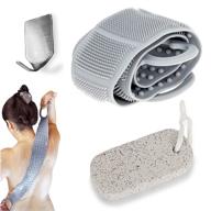 instylya soft silicone body scrubber for shower - grey - gently cleanse, massage & apply lotion on skin (two sided) logo