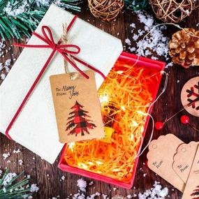 img 1 attached to 🎁 Рождественские бумажные ярлыки Kraft Gift Tags с клетчатым снежинкой, елочкой и оленем и верёвочкой – набор из 200 штук, красный и черный.