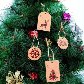 img 2 attached to 🎁 Christmas Paper Tags Kraft Gift Tags Hang Labels with Plaid Snowflake Christmas Tree Elk Patterns and Twine Rope – Set of 200, Red and Black
