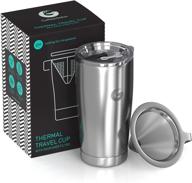 ☕ silver pour over coffee travel mug - coffee gator 20oz all-in-one travel coffee maker and thermal cup - vacuum insulated stainless steel cup with paperless filter dripper logo