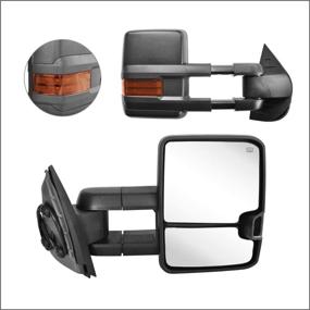 img 4 attached to 🔥 Perfit Zone Towing Mirrors Replacement for 2007-2014 SILVERADO SIERRA Series | Heated, Amber Signal, Black (Pair Set)