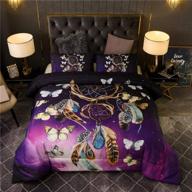 🦋 galaxy dreamcatcher comforter set queen - purple butterfly dreamcatcher lightweight microfiber bedding - boho quilt for kids, teens, girls logo