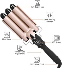 img 3 attached to 🔥 Тройной керамический бигуди для волос: профессиональный бигуди с тремя баррелями с термостойкой перчаткой, зажимами и расческой - инструмент для укладки волос