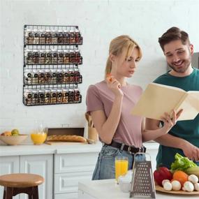 img 2 attached to 🧼 4-Tier Stackable Black Iron Wire Spice Rack Organizer - Wall Mounted Hanging Shelf Storage Racks, Perfect for Spice Storing, Kitchen Pantry Organization, and More! (Patent No.: US D909,138 S)