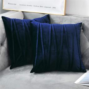 img 4 attached to 🛋️ NianEr Navy Blue Plush Velvet Throw Pillow Covers - Set of 2 for Bedroom and Living Room Décor - 18X18 Square Pillow Cases with Sofa Accent - Couch Pillows