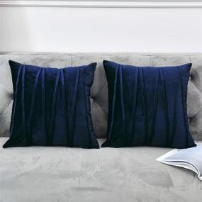 img 2 attached to 🛋️ NianEr Navy Blue Plush Velvet Throw Pillow Covers - Set of 2 for Bedroom and Living Room Décor - 18X18 Square Pillow Cases with Sofa Accent - Couch Pillows