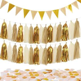 img 4 attached to 🎉 Shimmering 30PCS Gold Tassel Garland, 15PCS Paper Pennant Banner, and 10g Gold Confetti Set by MerryNine