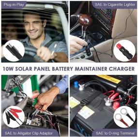 img 1 attached to 🔋 Solar Battery Charger by BigBlue - 10W/18V Maintainer with Cigarette Lighter Plug, Alligator Clip, and O-Ring Terminal Cable - Trickle Charger for Automotive, Motorcycle, Boat, and More