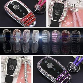 img 1 attached to 🔑 PGONE Car Key Case Key Shell Fob Key Cover Key Chain Lady Key Ring with Sparkling Diamond Crystals for Mercedes-Benz C E S M CLS CLK GLK GL Class 2/3-button Keyless Entry Remote Control Smart Key (Red)