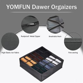 img 2 attached to 🗄️ Foldable Drawer Organizers for Socks, Underwear, Ties & Baby Clothes - YOMFUN 24 Cells Dresser Divider, Washable Closet Organizers, 2 Pack (Dark Gray)