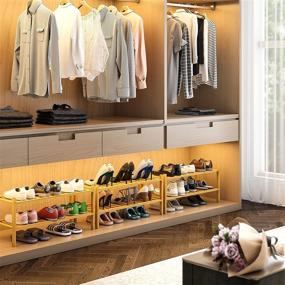 img 3 attached to 👠 Effective title: "3-Tier Bamboo Shoe Rack: Stackable, Foldable, Natural Shoe Organizer for Entryway Closet - Free Standing, Indoor Outdoor Shoe Storage