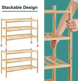 img 1 attached to 👠 Effective title: "3-Tier Bamboo Shoe Rack: Stackable, Foldable, Natural Shoe Organizer for Entryway Closet - Free Standing, Indoor Outdoor Shoe Storage