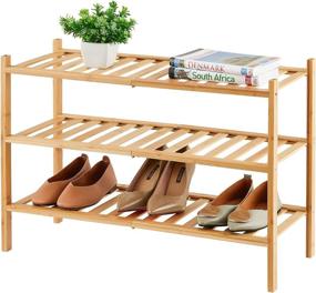 img 4 attached to 👠 Effective title: "3-Tier Bamboo Shoe Rack: Stackable, Foldable, Natural Shoe Organizer for Entryway Closet - Free Standing, Indoor Outdoor Shoe Storage