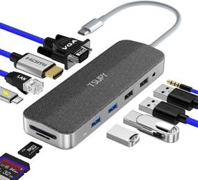 img 4 attached to 🔌 TSUPY USB C HUB 11 в 1: адаптер Thunderbolt 3 Type C с Ethernet, HDMI, VGA, портом USB-C, аудио, считывателем SD/TF карт - совместим с MacBook Pro/Air и многими другими