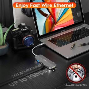 img 1 attached to 🔌 TSUPY USB C HUB 11 в 1: адаптер Thunderbolt 3 Type C с Ethernet, HDMI, VGA, портом USB-C, аудио, считывателем SD/TF карт - совместим с MacBook Pro/Air и многими другими