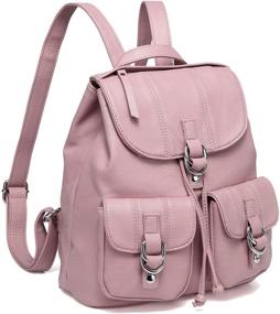 img 4 attached to VASCHY Pink Fashion Faux Leather Buckle Flap Drawstring Backpack for College with Two Front Pockets - Stylish Backpack Purse for Women