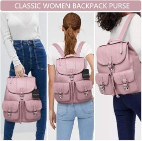 img 3 attached to VASCHY Pink Fashion Faux Leather Buckle Flap Drawstring Backpack for College with Two Front Pockets - Stylish Backpack Purse for Women