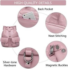 img 1 attached to VASCHY Pink Fashion Faux Leather Buckle Flap Drawstring Backpack for College with Two Front Pockets - Stylish Backpack Purse for Women