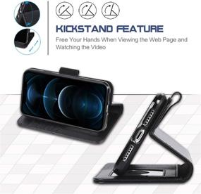 img 1 attached to Arae iPhone 12 Pro Max Wallet Flip Cover – Black: Card Holder & Wrist Strap Included!